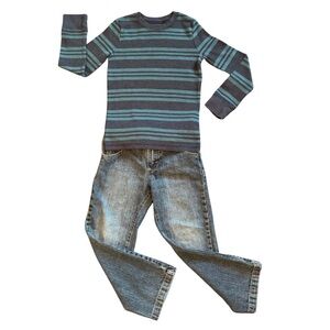 Wrangler Blue and Gray Striped Long Sleeve Tee Set
